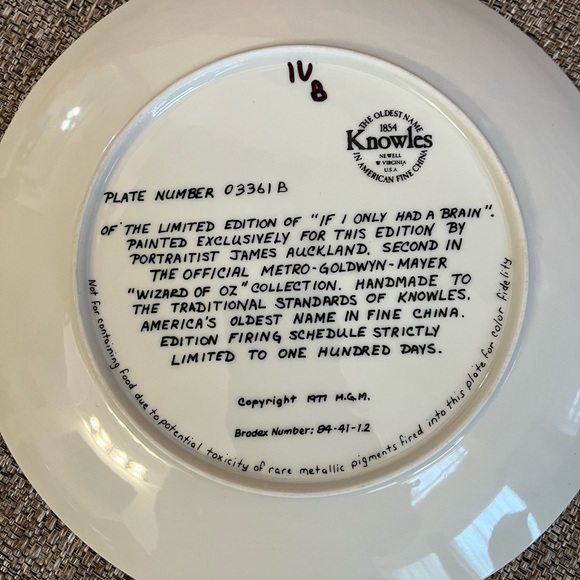 ❣️ Knowles Wizard Of Oz -If I Only Had A Brain Limited Edition Plate❣️ - Picture 3 of 4